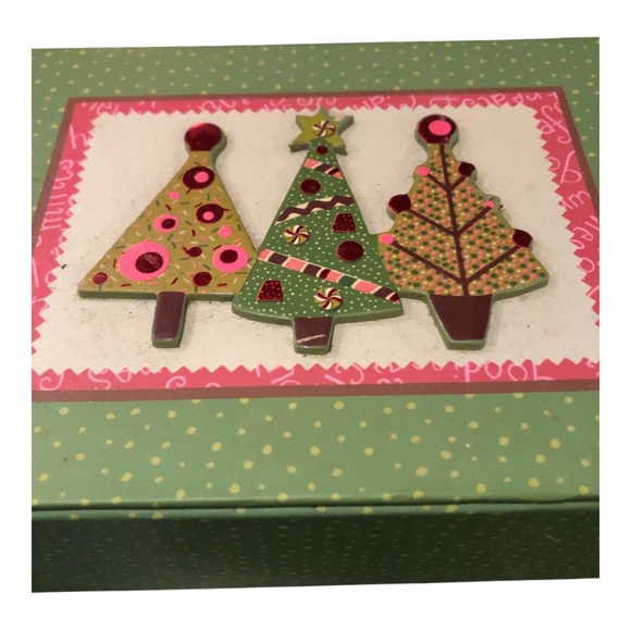 Festive Green Hinged Lid Box with Christmas Tree Design - Picture 2 of 4